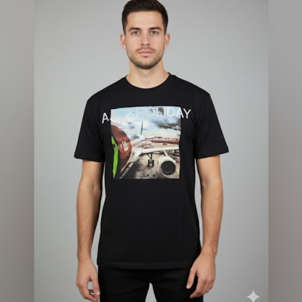 W2W Men's Black "L.A. 2 Holiday" Graphic Short Sleeve T-Shirt Size Medium GUC 🐈